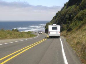 RV on oceanside road