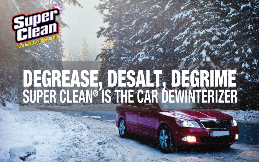 Car on Snowy Road Degrease Desalt Degrime Super Clean is the car dewinterizer