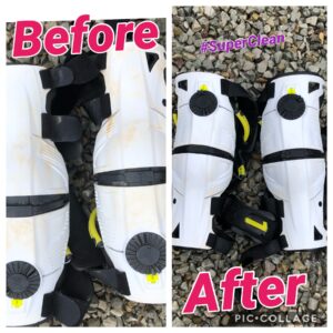 Knee braces before and after cleaning with Super Clean