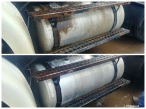 Semi Truck Gas Tank Before and After Super Clean