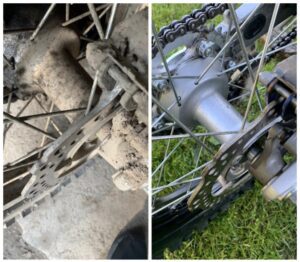 Dirt Bike chain and spokes before and after Super Clean