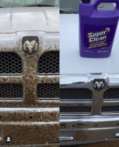 Dirty truck bumper before and after Super Clean