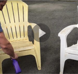 Still shot of video of cleaning plastic chairs