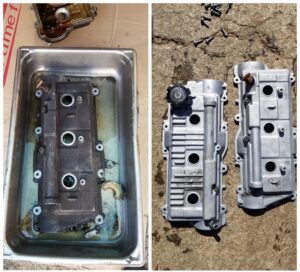 Valve cover before and after super clean