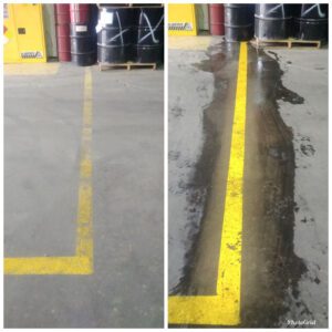 Painted safety lines before and after super clean