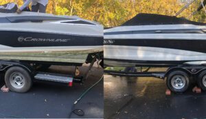 Before and after picture of Boat before and after Super Clean