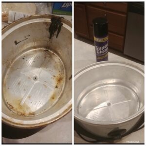 Before and After pictures of Crock Pot Warming Unit cleaned with Super Clean