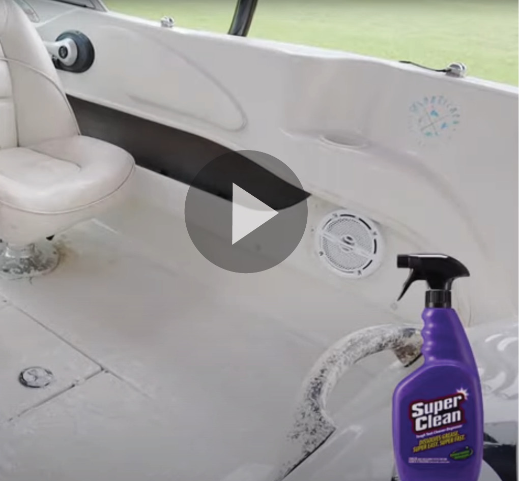Still shot of video of boat deck being cleaned with Super Clean