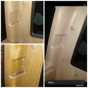 Before during and after pictures of smoke removal from truck trim with super clean