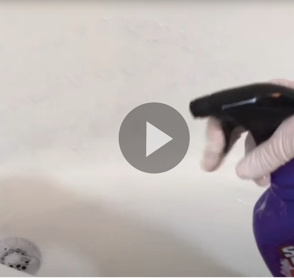 Still shot of video of bathroom cleaning with Super Clean