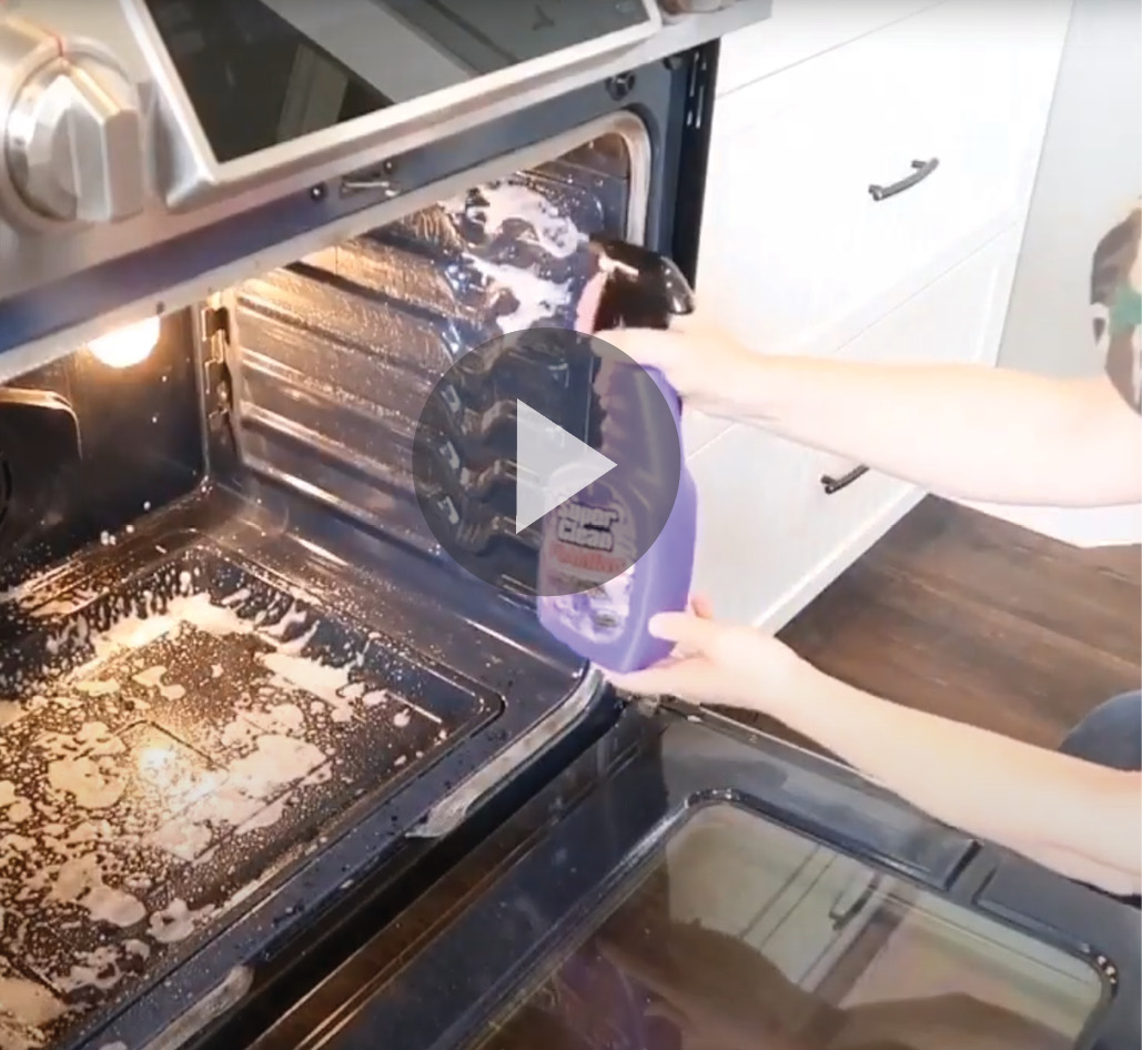 Still shot of video cleaning oven with Super Clean
