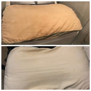 Pillow before and after cleaning with Super Clean