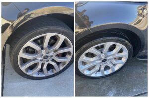 Wheel before and after being cleaned with super clean