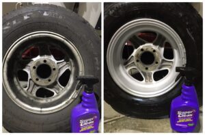 Tire Rim before and after Super Clean