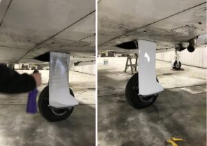 Picture of airplane belly before and after cleaning with super clean