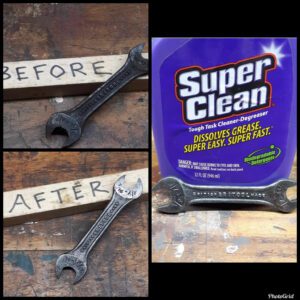 wrench before and after cleaning with super clean